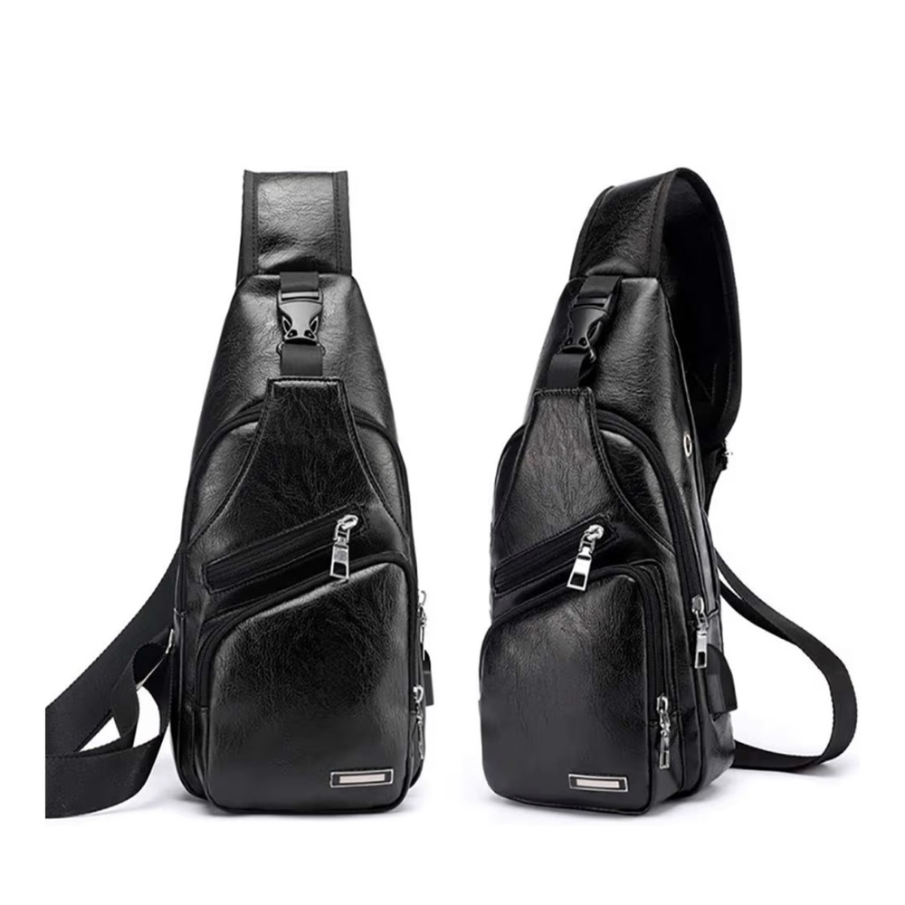 Sleek Black Leather Men's Sling Bag